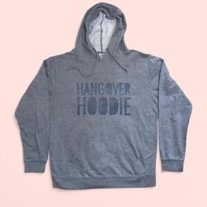 Delta Fleece Hangover Hoodie Mens Large Heather Gray Graphic Pullover Sweatshirt